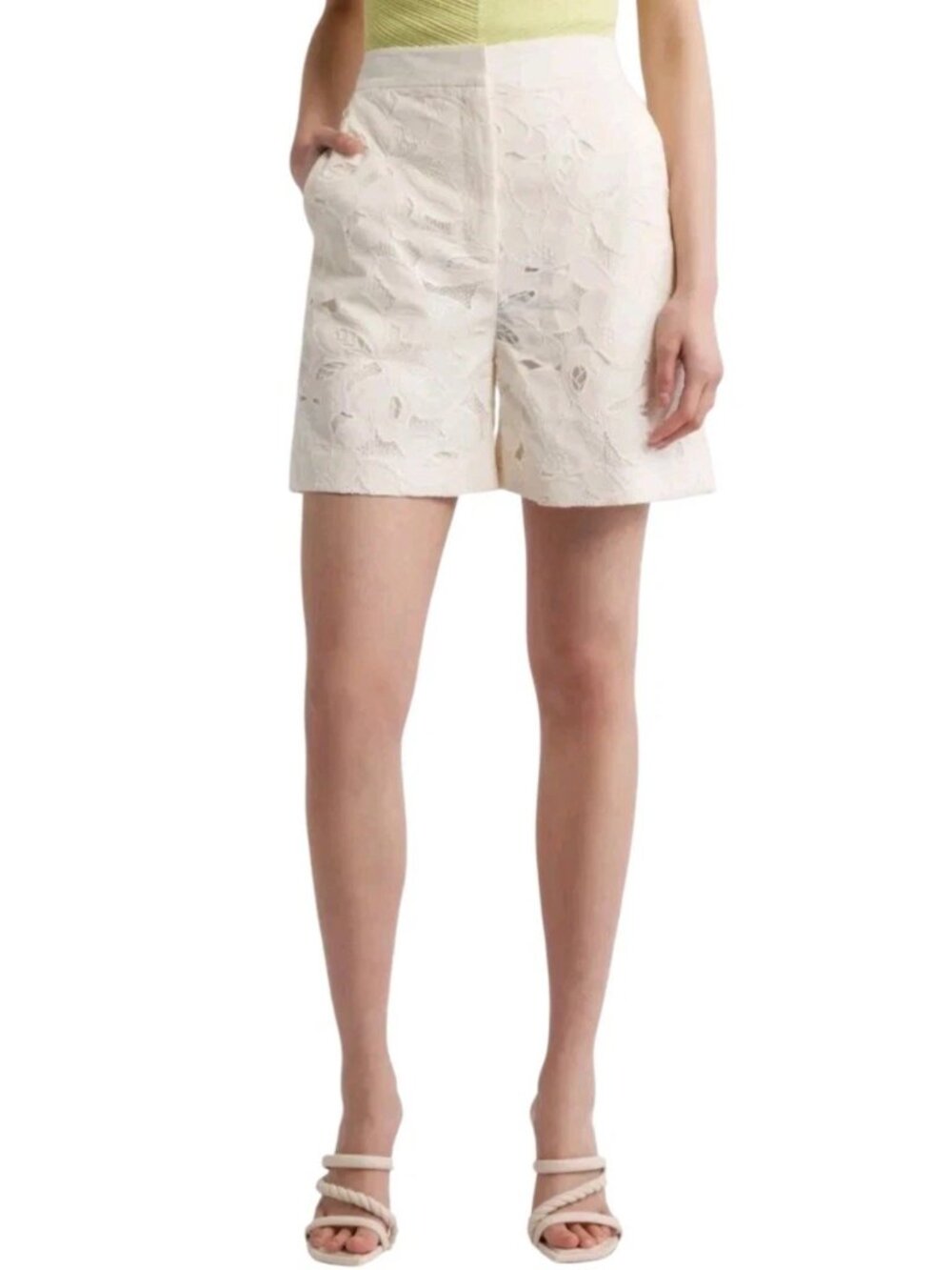 Boss Womens Shorts Size 2 Tonara Cream Anaglaise Lace Slant Pockets New